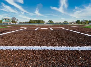 White baseball turf lines on brown baseball turf