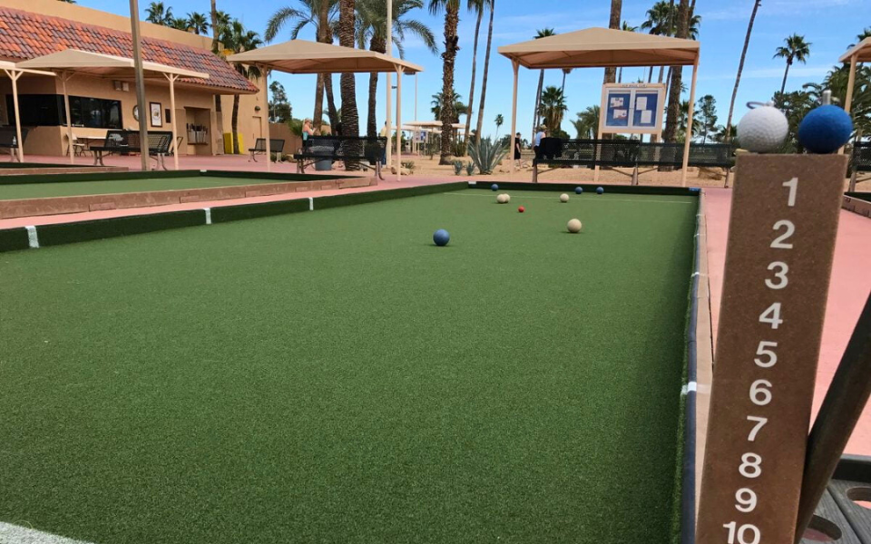 bocce courts with artificial grass surface and lines